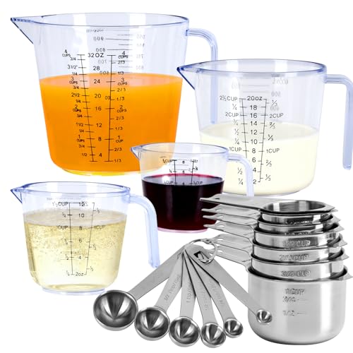 7x Stainless Steel Measuring Cups with 6x Measure Spoons Set