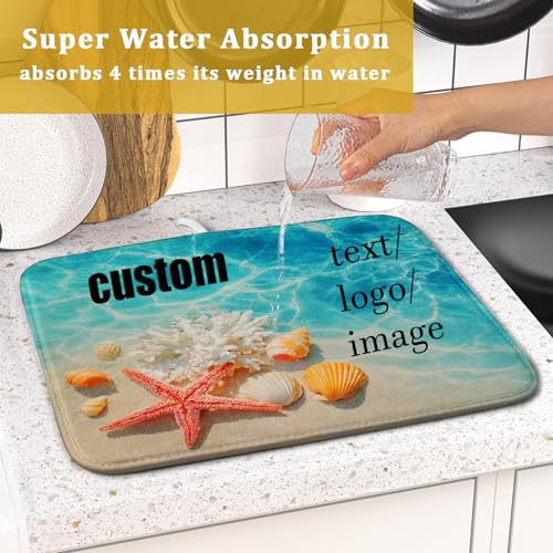 16"x18" Customized Dish Drying Mat Custom Image Dish Drainer Mats for Kitchen Personalized Photo Text Logo Microfiber Reversible Dish Drying Rack Pad for Countertop Tabletop Small Decor