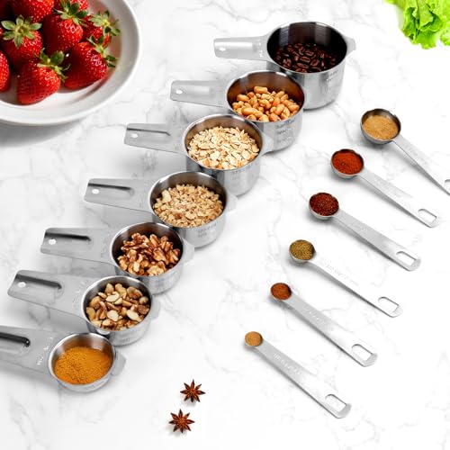 7x Stainless Steel Measuring Cups with 6x Measure Spoons Set