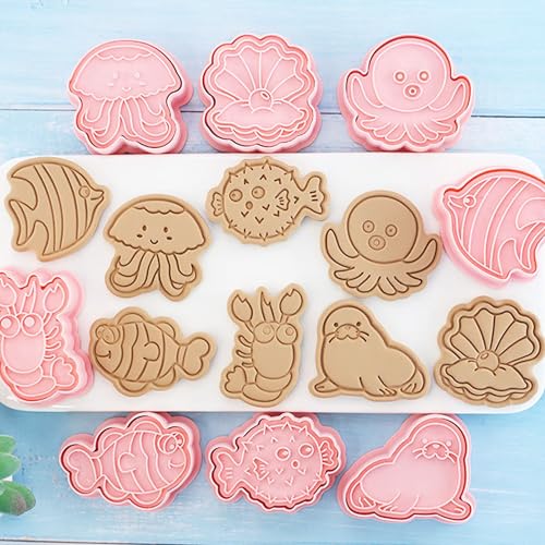 16Pcs Ocean Animal Cookie Cutters with Plunger Stamps Set