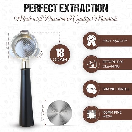 54mm Bottomless Portafilter for Breville Espresso Machines with 18g Filter Basket & 53.35mm Espresso Puck Screen