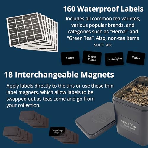 Tea Organizer Rack with 9 Tins & 160 Magnetic Labels