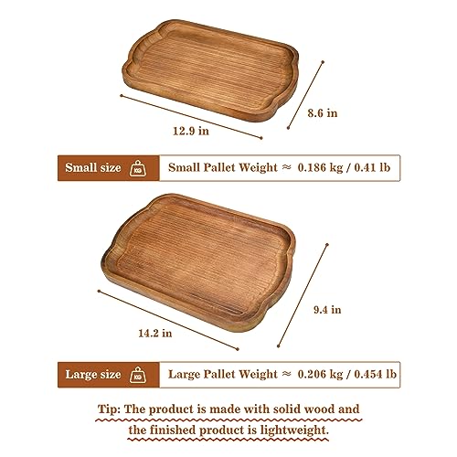Rustic Wood Serving Tray Set of 2 Brown Rectangular Decorative Trays Farmhouse Charcuterie Boards Platter for Food (2 Count)