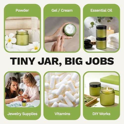 24 Pack 4 oz Green Glass Jars with Lids (24 Count)