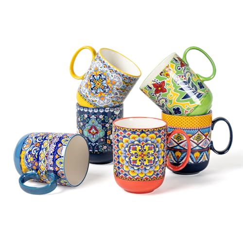 Boho Ceramic Coffee Mugs Set of 6