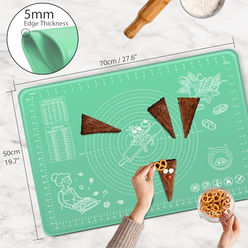 Silicone Pastry Mat 28" x 20" Extra Thick Non Stick Baking Mat with Measurements and Edge Heightening