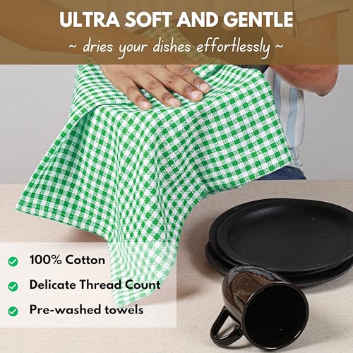 Set of 12 Gingham Mini Check Kitchen Towels 16"x26" (12 Count)