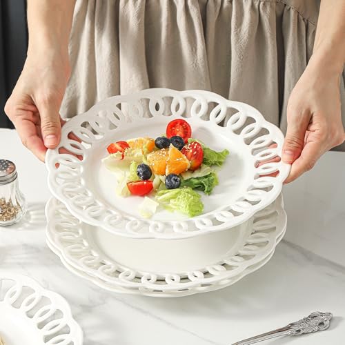 4 Pack 10" Dinner Serving Plates with Lace Rim (4 Count)