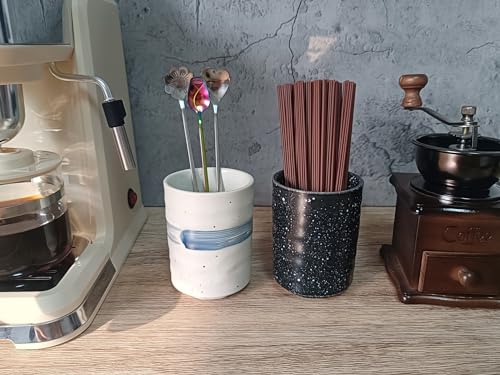 Stoneware Coffee Bar Utensil Holder Tea & Coffee Spoon & Stirrer Holder for Stir Stick Straw Teaspoon Holder Espresso Spoon Cup Small Utensil Jar