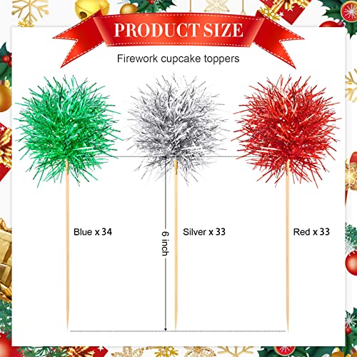 100 Pcs Foil Firework Cupcake Toppers Sparkle Tinsel Cake Toppers Cake Decoration Cocktail Fruit Toothpick for Birthday Wedding Graduation Party (100 Count)