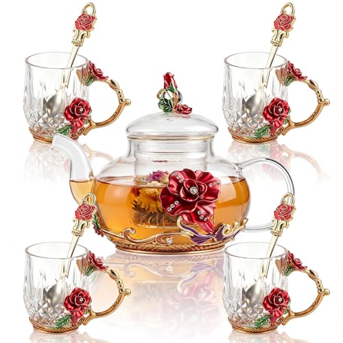 5 Pcs Floral Glass Tea Set (5 Count)