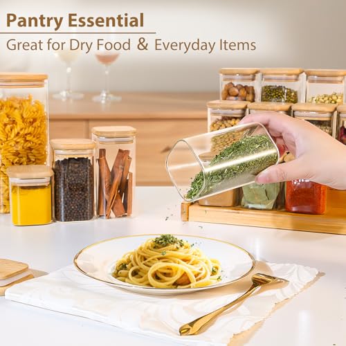 20 Pack 8 oz Square Glass Spice Jars with Lids and Labels (20 Count)