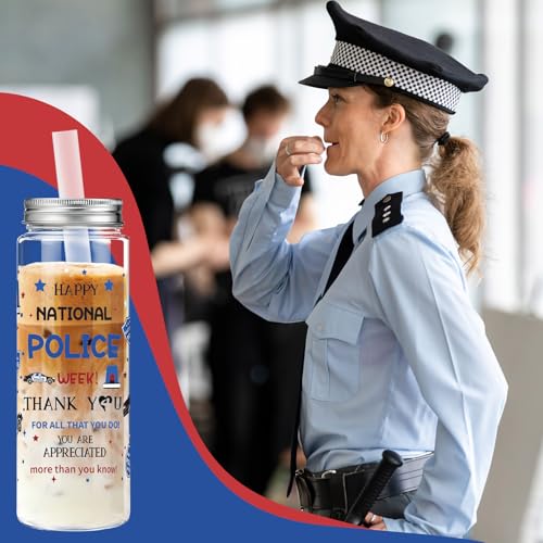 24 Pcs National Police Week Tumbler 14.2oz Plastic with Lid Straw (24 Count)