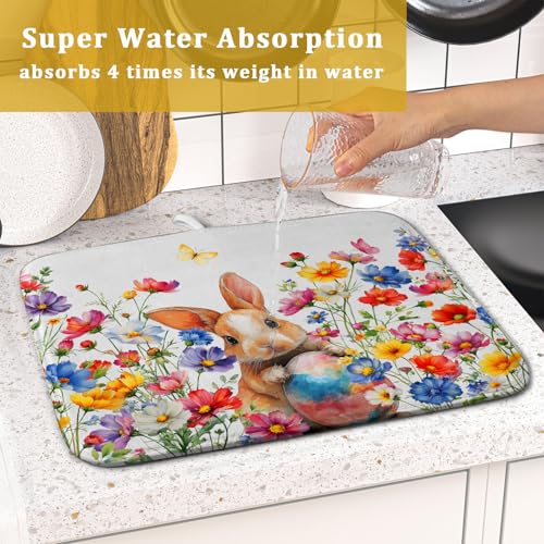 Spring Easter Rabbit Egg Dish Drying Mat for Kitchen Counter