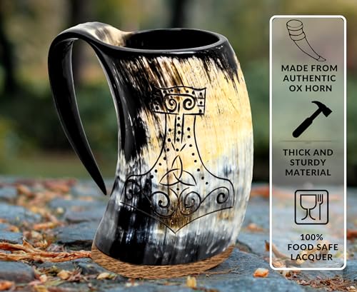 Viking Drinking Horn Mjolnir Engraving Mug (3 Count)