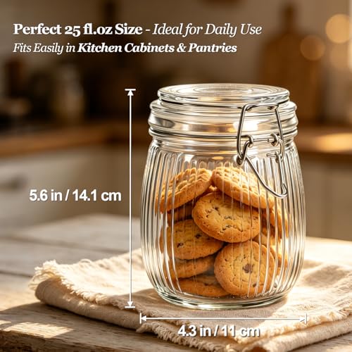 Ribbed Glass Mason Jars with Airtight Lids 25oz 6 Pack Sourdough (6 Count)