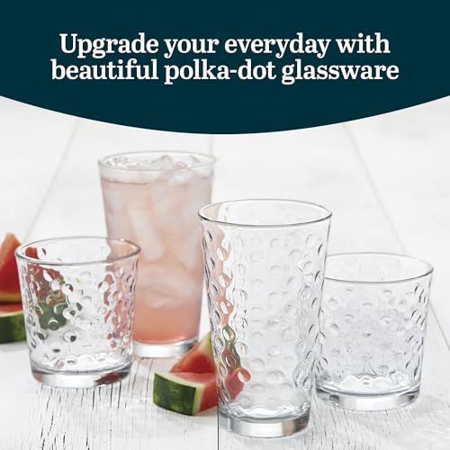 Awa Polka Dot Tumbler & Rocks Drinking Glasses Set of 16 (16 Count)