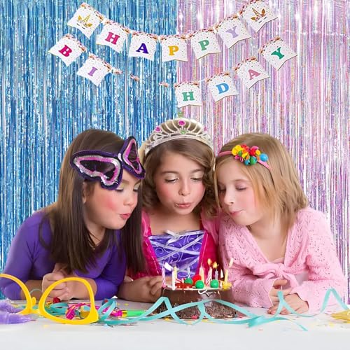 Pink Blue Tinsel Foil Fringe Curtains Party Streamers Backdrop (2 Count)