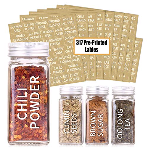 36 Pcs 4 oz Glass Spice Jars with Shaker Lids and 703 Spice Labels