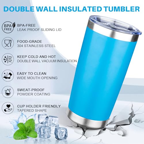 20oz Tumbler with Lid Double Wall Vacuum Insulated Travel Coffee Mug Stainless Steel Thermal Cup Powder Coated Sturdy Coffee Tumbler Bulk for Hot and Cold Beverages (6 Count)