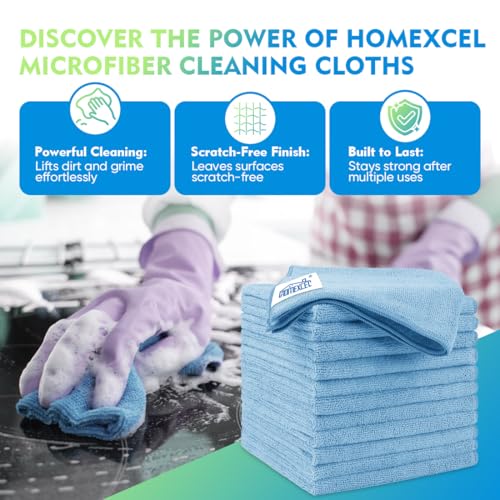 Blue Microfiber Cleaning Cloth 20 Pack 11.5 x 11.5 inch Microfiber Towels for Cars Ultra Absorbent Car Washing Cloth Lint Free Streak Free Cleaning Rags for Car (20 Count)