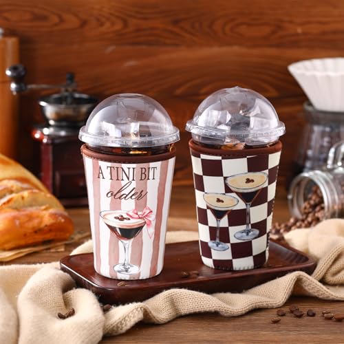 8 Pcs Reusable Sleeves for Iced Coffee Cup Pink Bow Cup Coolie Espresso Martini Reusable Coffee Insulator Sleeves Neoprene Insulated Holder for Iced & Hot Drinks (8 Count)