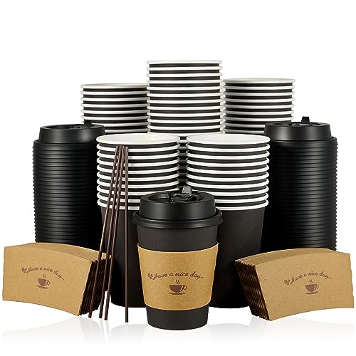 100 Pack 12 oz Coffee Cups with Lids (100 Count)