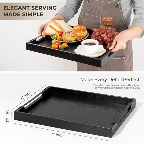 Wooden Serving Tray with Metal Handles