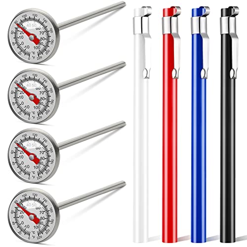 4 Pieces Stainless Steel Kitchen Pocket Thermometer Immediate Read 1 Inch Dial Food Thermometer with 4 Pcs Sleeves for Milk Frothing Oven Meat Cooking Probe Water Grill Coffee BBQ (4 Count)