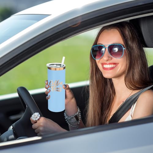 20 oz Skinny Tumblers Bulk with Lids and Straws Sky Blue