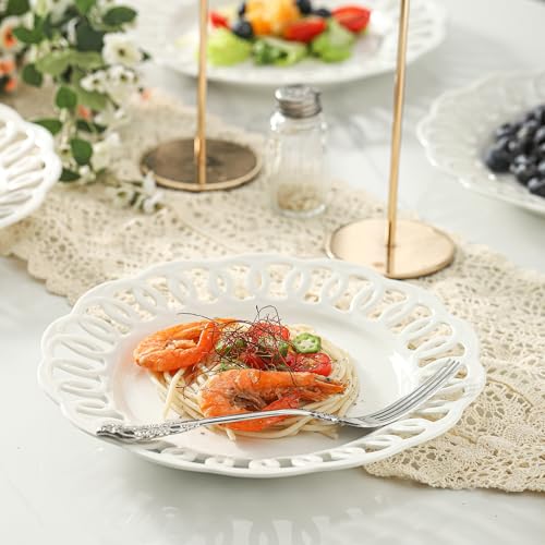 4 Pack 10" Dinner Serving Plates with Lace Rim (4 Count)