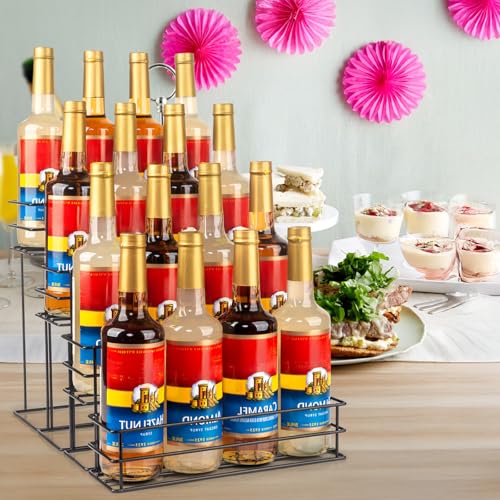 16 Bottle Capacity Coffee Syrup Organizer 4 Tier Coffee Syrup Stand Shelf for Coffee Bar Accessories for Coffee Bar Kitchen Small Wine Rack for Bar Family Storage for Syrup Wine Dressing (16 Count)