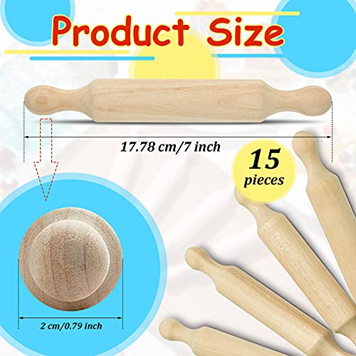 15 Pcs Wooden Mini Rolling Pin Long Kitchen Baking Small Dough Rolling Pin for Children Fondant Pastry Pizza Crafting and Imaginative Play for Halloween and Christmas Presents