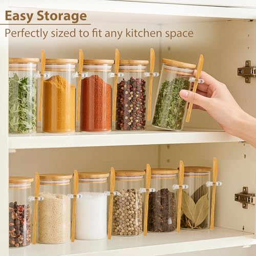 12 Pack 10 oz Round Glass Spice Jars with Lids and Spoons (12 Count)