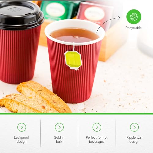 Ripple Wall Coffee Cups 500 Count 12 Ounce Insulated Crimson Paper Cups