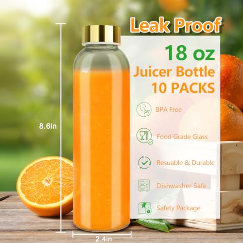 18 oz Glass Juice Bottles with Gold Lids (10 Count)