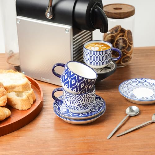 Ceramic Espresso Cups with Saucers and Metal Stand (4 Count)