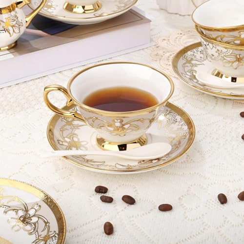 21 Pieces Royal Floral Porcelain Tea Set with Sugar Bowl Creamer
