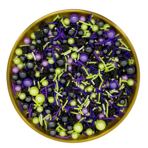 Green & Purple & Black Spider Themed Sprinkles Mixed Style Edible Cake Decorations Cupcake Toppers Cookie Perfect for Cakes