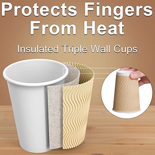 Hot Paper Cups 16 oz Disposable Insulated Corrugated Sleeve Ripple Wall Paper Cup 100 pcs