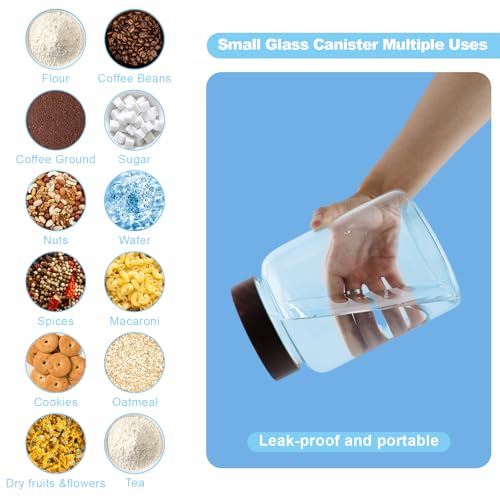 60 oz Glass Coffee Jars with Wooden Airtight Lid Spoon Clear Herb Ground Canister Round Food Storage Container for Sugar Pantry Flours Tea Coffee Bean Spice Cookies