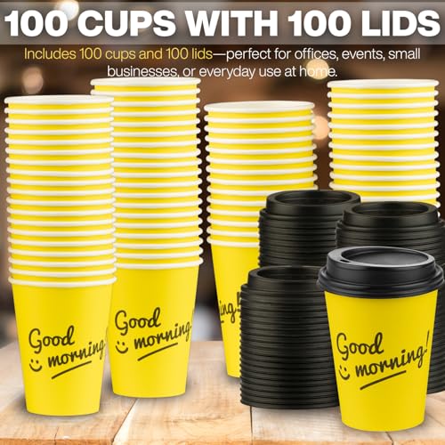 Disposable Coffee Cups with Lids (100 Count)