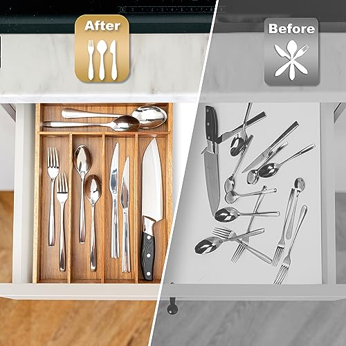 Silverware Organizer Kitchen Drawer Organizer Utensil Organizer Acacia Silverware Holder Cutlery Organizer in Drawer Flatware Organizer Tray