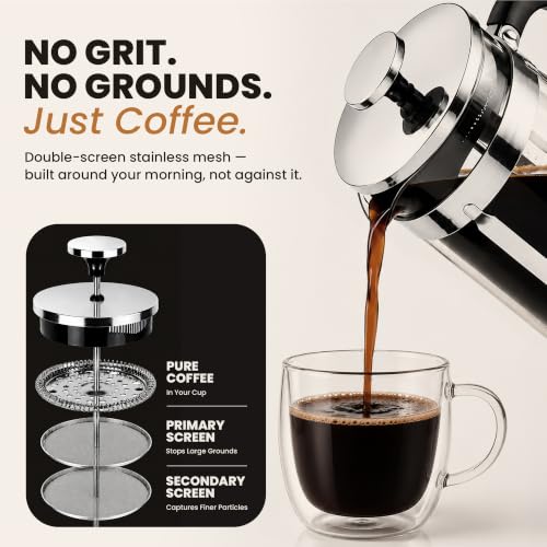 EzDtach French Press Coffee Maker 34oz Chrome