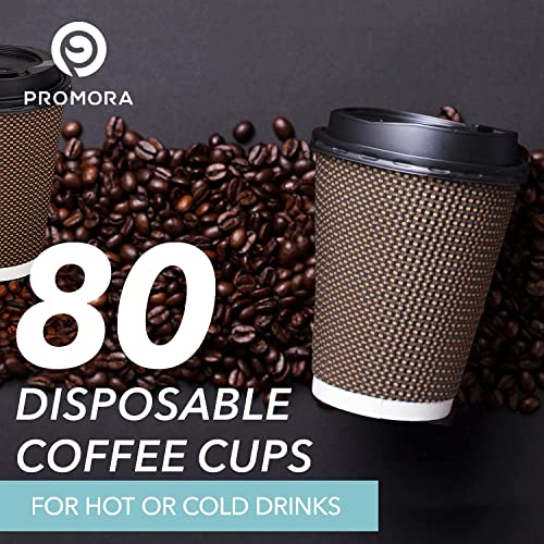 Brown Disposable Coffee Cups With Lids 12 oz (80 Count)