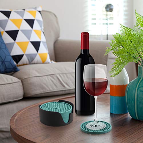 Silicone Coasters [6 Pack] Thickened Drink Coasters with Holder (6 Count)