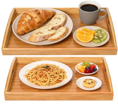 2 Pack Bamboo Serving Trays with Handles (2 Count)
