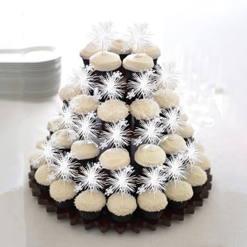 30 PCS Foil Firework Cupcake Toppers Snowflake Cupcake Picks Birthday Cupcake Toppers Sparkle Tinsel Flower Drink Stirrers Cocktail Fruit Toothpicks for Baby Shower Birthday Party Cake Decor Supplies (30 Count)