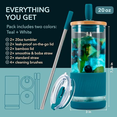Glass Cups With Lids and Straws (2 Count)