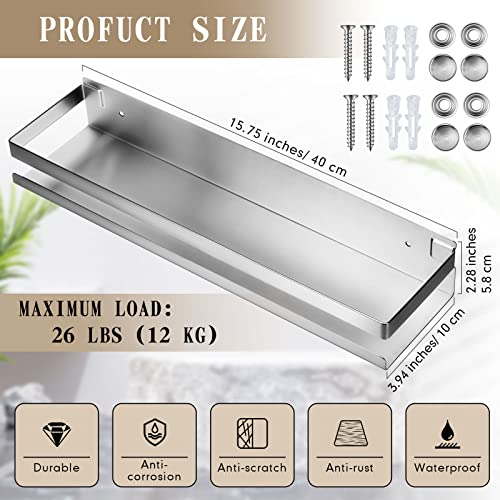 2 Pieces Stainless Steel Shelf Bathroom Shower Floating Shelves Wall Mounted Shower Caddy Basket Shelf Storage Organizer Shelves for Bathroom
